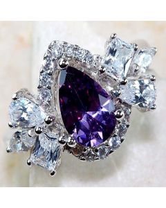 Year Old Treasure Europe And The United States New Hot Purple Diamond Micro-set Diamond Engagement Ring Water Drop Pear Group With Finger Ring