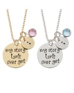 Carved My Story Isn't Over Yet Semicolon Necklace  Blue Crystal Bead Charm Pendant Gifts For Women Girl Family Collier Femme