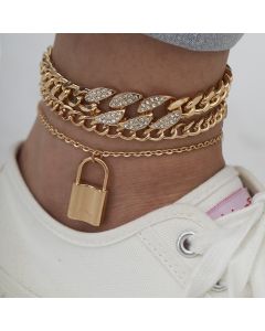 Retro Stacking Micro-Inlaid Fashion Footwear Female Personality Hip-Hop Cuban Chain Lock-Shaped Anklet