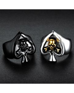 Vintage Peach Heart Playing Card Skull Head Men's Ring