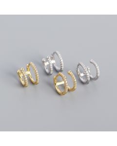 S925 Silver Geometric Metal Double Round Micro Inlaid Zircon Ear Buckle Earrings