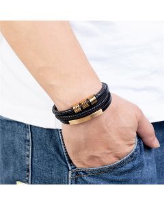 Popular Men's Titanium Steel Leather Woven Bracelet
