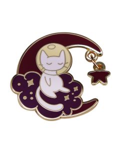 White Cat Astronaut Brooch Stars And Moon Emblems