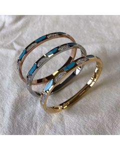Titanium Steel Diamond Peacock Blue Color Buckle Bracelet
