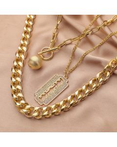 Ball Pendant Three Layer Diamond Blade Necklace