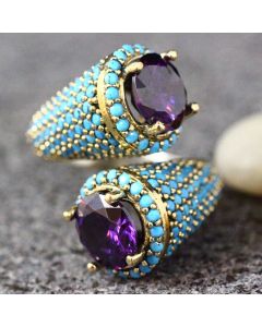 Yichen Wish Turquoise Gemstone Ring Ring Ladies Vintage Purple Zircon Ring