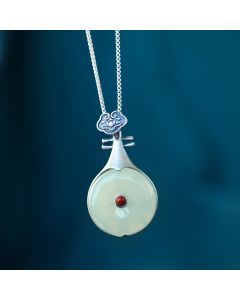 Chinese style necklace S925 Sterling Silver Pendant natural Hetian jade Pipa Necklace retro literature sweater chain female autumn winter
