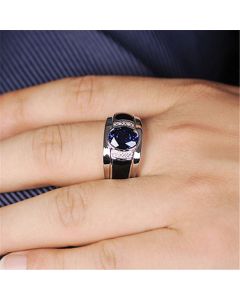 Luxury Sapphire Ring Inlaid With Black Agate Charm Men's Ring