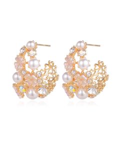 Exquisite Round Earrings With Diamonds And Flowers