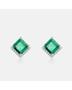 Women's Retro S925 Silver Emerald Stud Earrings