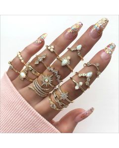 17-piece bohemian style ring set