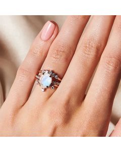 Sterling Silver Multilayer Moonstone Rose Gold Ring Women