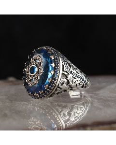 European And American 925 Silver Plated Blue Zircon Ring Gemstone