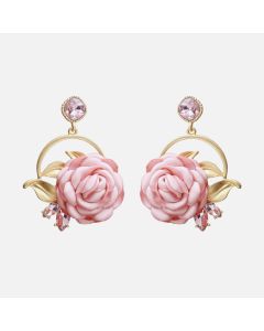 Sweet Rose Earrings With Diamonds And Flowers