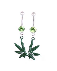 Personalized Green Leaf Piercing Navel Stud