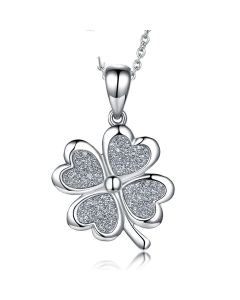 Sterling Silver Necklace Four Leaf Clover Necklace Green Love Flattened Folding Pendant Clavicle Chain Necklace