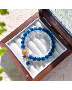 Blue Sugar Heart Agate Bracelet With Small Flower Pendant