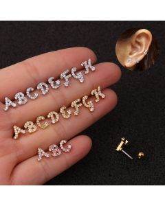 26 English Alphabet Earrings Micro-Inlaid Zircon Earrings Female Stainless Steel Ear Bone Studs