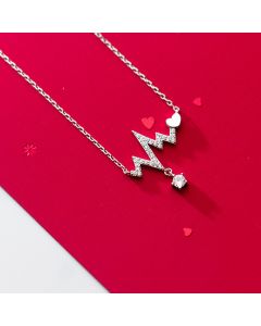 S925 Silver Heartbeat Necklace Temperament Flash Diamond Electrocardiogram