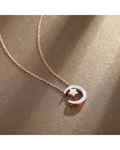 Black Zircon Moon Pendant Temperament Short Clavicle Chain