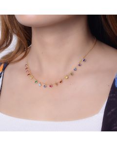 S925 Sterling Silver Color Round Zircon Necklace Female Rainbow Clavicle Chain