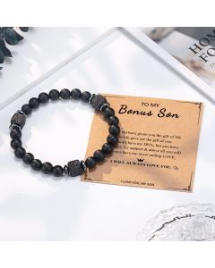 Black Matte Volcanic Stone Bracelet Card Suit
