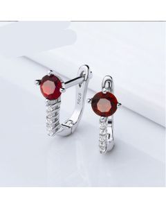 Fashion Temperament Women's Wine Red Ear Buckle Silver Jewelry