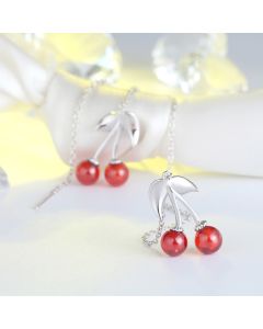 S925 Sterling Silver Earrings Red Cherry Pomegranate Red