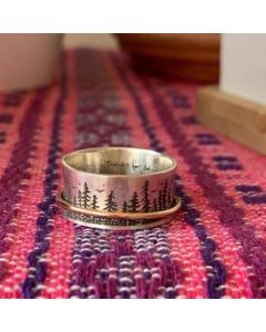 Engraved Forest Bird Turning Ring Two Tone