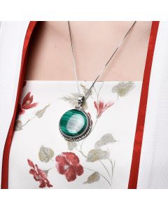 S925 Silver Round Malachite Dignified Pendant