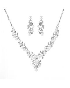 Elegant Pearl Necklace Fashion All-match Diamond Bridal Jewelry Simple V-shaped Necklace Set
