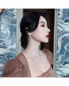 Temperament Silver Needle Cat Eye Tassel Earrings