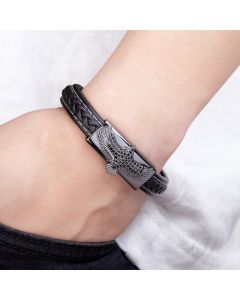 Stainless Steel Woven Leather String Vintage Eagle Skull Leather Bracelet