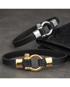 Leather Bracelet U-shaped Lock Simple Men's Retro Stainless Steel