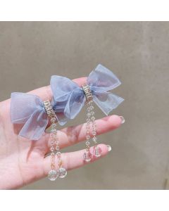 Chiffon Bowknot Crystal Tassel Earrings Temperament Long Earrings