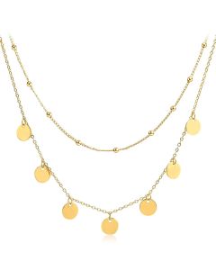Foreign Trade Jewelry Wholesale New Style Stainless Steel Double-layer Bead Chain Sequin Pendant Necklace Female Tassel Necklace