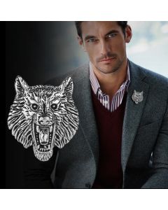 Retro Wolf Head Totem Golden M Badge Men's Brooch