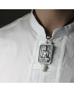 Retro Thai Silver Square Card Personality Pendant Natal Buddha