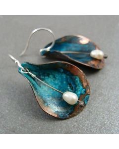 Personality fashion green leaf pearl earrings ear jewelry