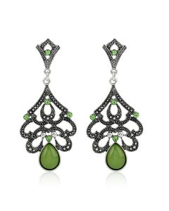 Vintage diamond cutout water drop opal earrings