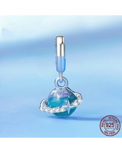 Blue Purple Planet Beaded S925 Sterling Silver White Gold Plated Scattered Beads Pendant Diy