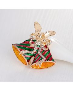 KC Gold Full Diamond Christmas Bell Brooch