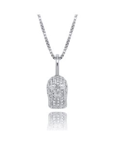 925 Silver Masked Face Gini Female Pendant Full Of Zircon Personality Hip Hop Lady Necklace