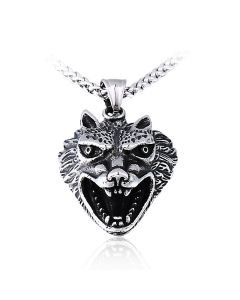 Stainless Steel Viking Wolf Head Men's Pendant