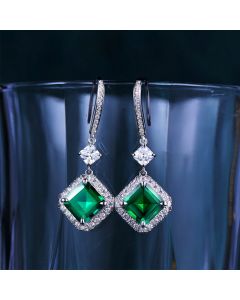 Women's S925 Silver Emerald Square Earrings