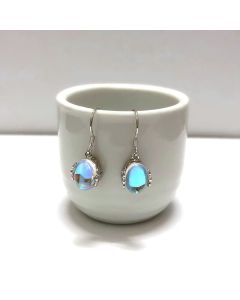Moonstone Teardrop Earrings Oval Opal Copper Droplets Dangle Earrings