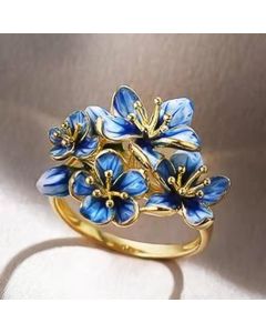 Blooming Flower Golden Blue Interlaced Fashion Ring Fashion Jewelry