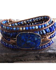Vintage Natural Cut Angle Emperor Stone Leather Bracelet