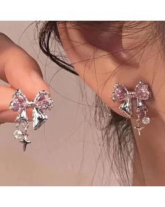 Women's Diamond Bow Zircon Stud Earrings