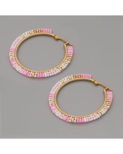 Hand-woven Large Hoop Earrings With Rice Beads